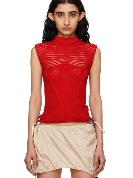 Isa Boulder Tops - Isa Boulder SSENSE Exclusive Red Calm Sleeveless Mock Neck Top